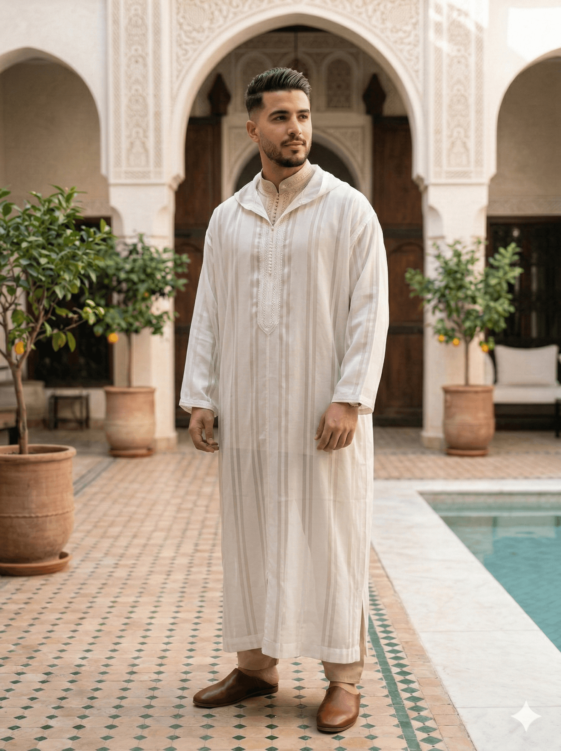 جلابة بيضاء كريمية كلاسيكية