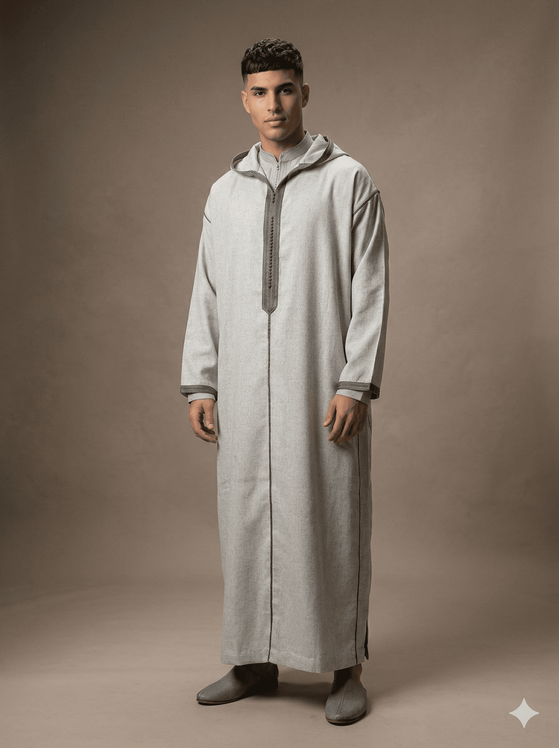 جلابة رمادي فاتح بتفاصيل متباينة راقية